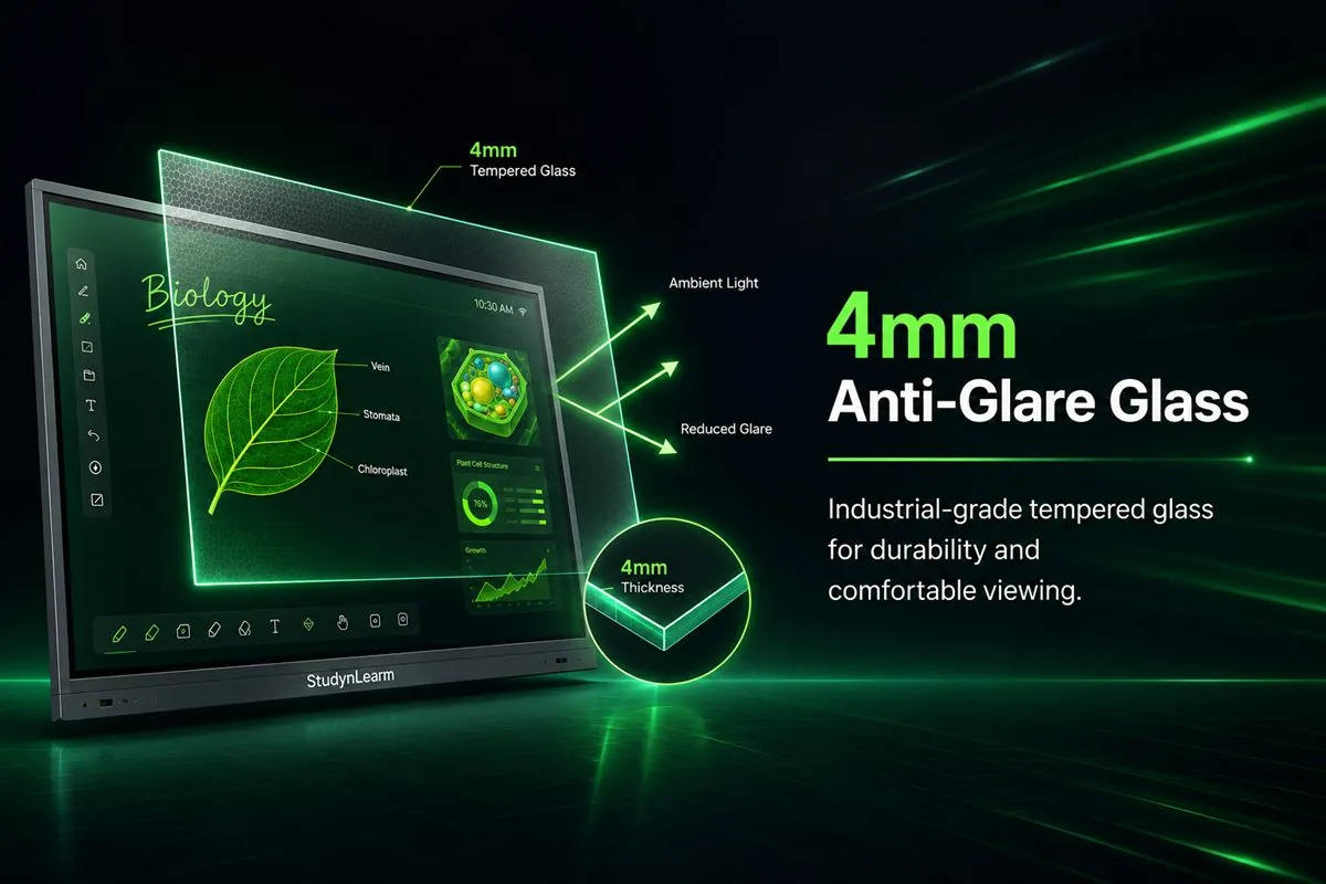 4mm anti-glare tempered glass screen on a SNL IFP