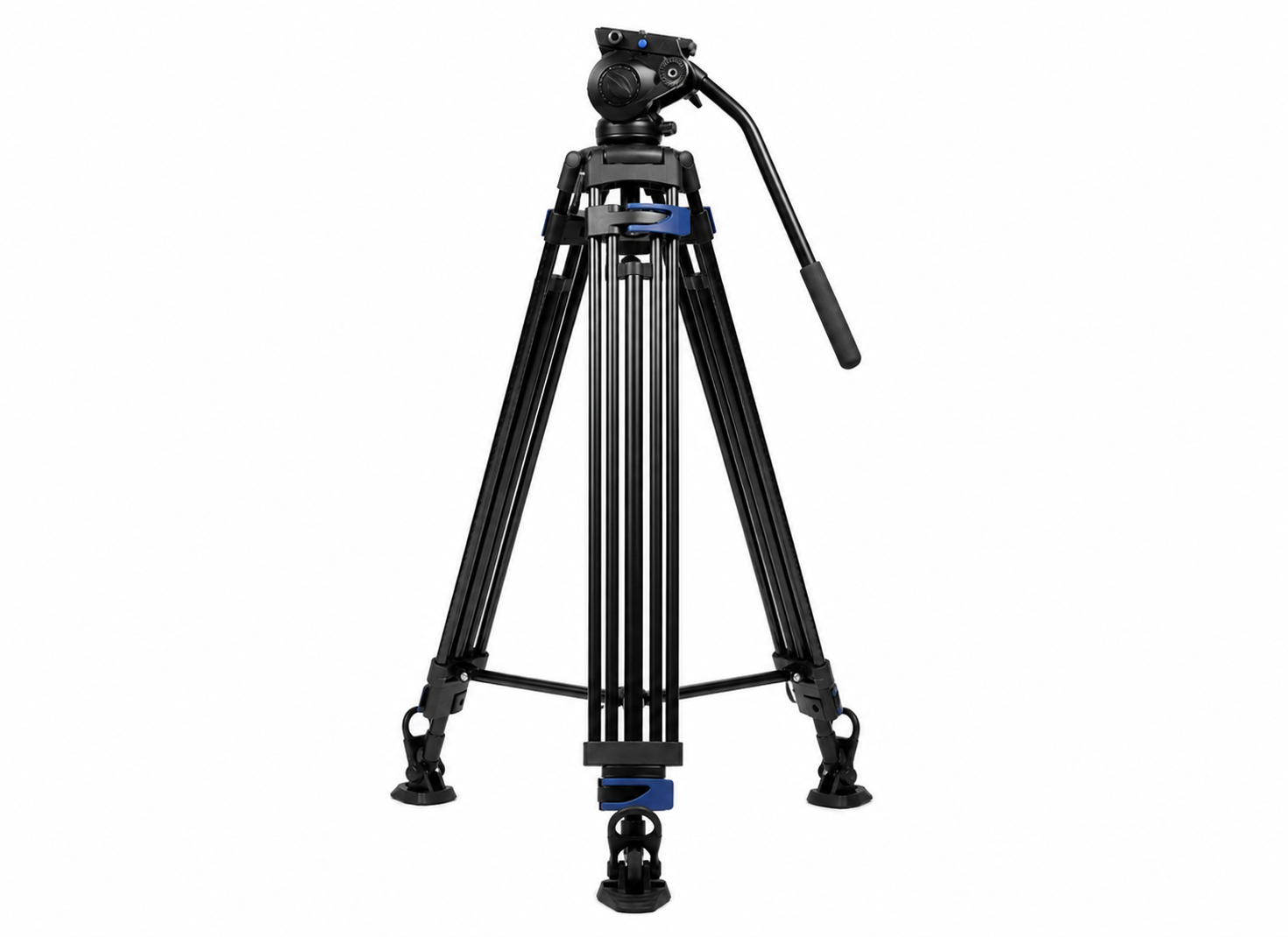 camera mounted on an adjustable studio tripod